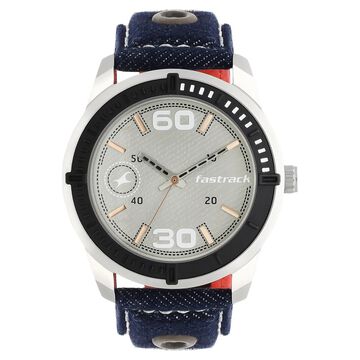 Fastrack Denim Quartz Analog Grey Dial Denim Strap Watch for Guys