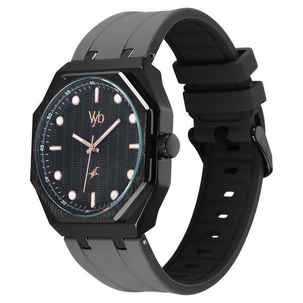 Vyb Rebel By Fastrack Quartz Analog Black Dial Grey Silicone Strap Watch For Guys - image number 4