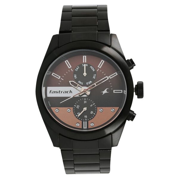 Fastrack All Nighters Quartz Multifunction Brown Dial Metal Strap Watch for Guys - image number 0