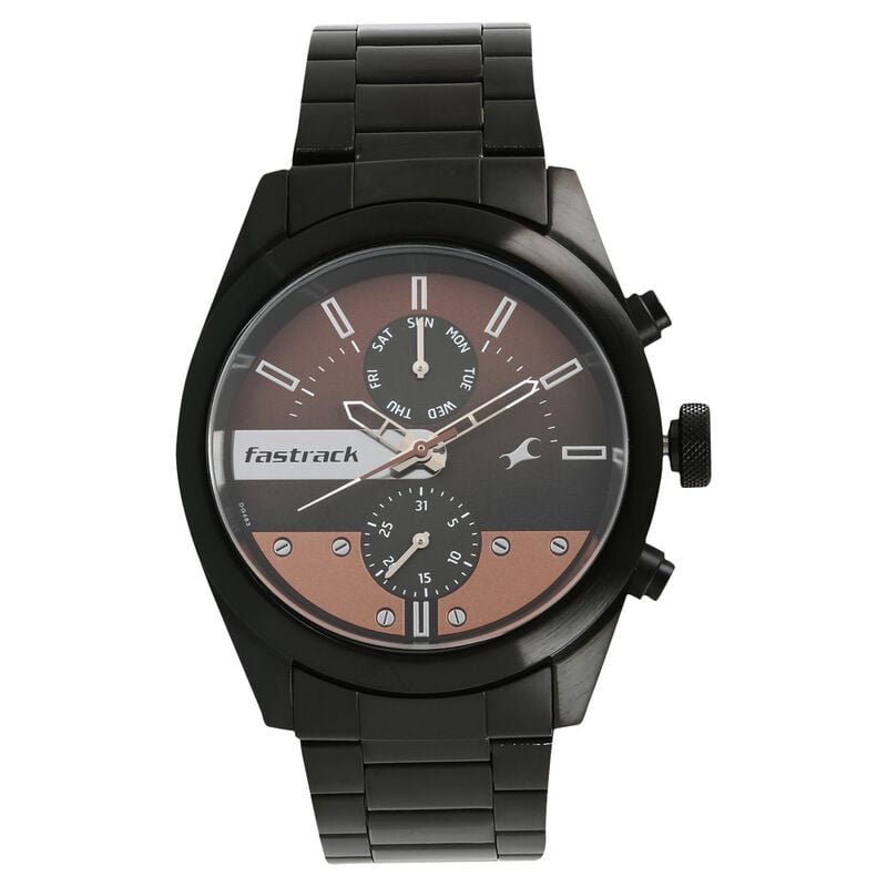 Fastrack All Nighters Quartz Multifunction Brown Dial Metal Strap Watch for  Guys