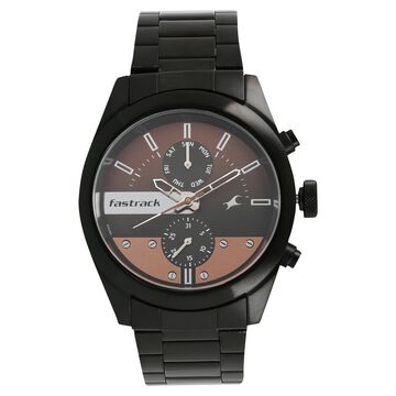 Fastrack All Nighters Quartz Multifunction Brown Dial Metal Strap Watch for Guys