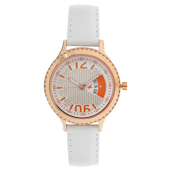 Fastrack Loopholes Quartz Analog with Date Off White Dial Leather Strap Watch for Girls - image number 0