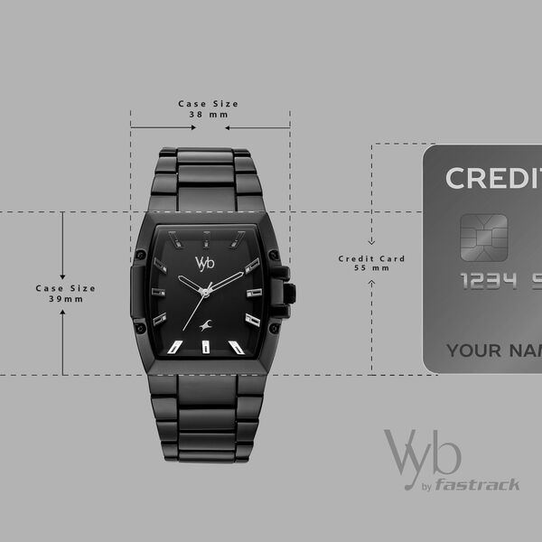 Vyb Challenger By Fastrack Quartz Analog Black Dial Black Metal Strap Watch For Guys - image number 3