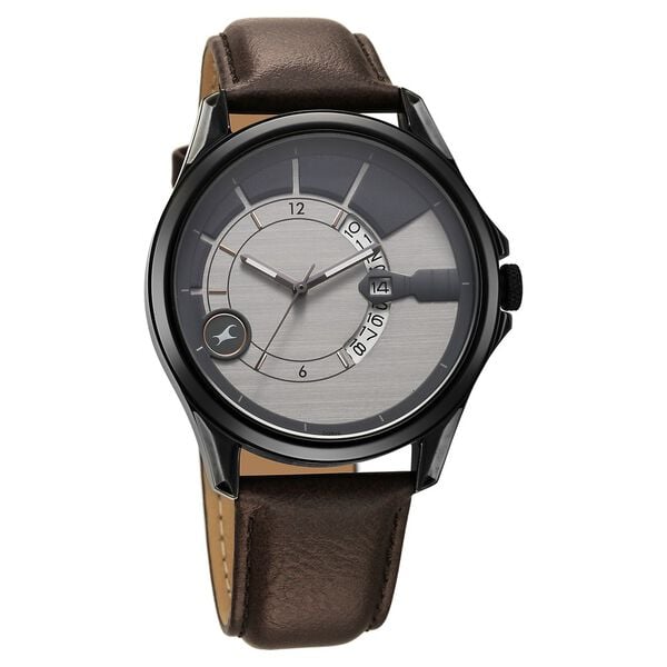Fastrack Groove Quartz Analog with Date Two Toned Dial Brown Leather Strap Watch For Guys - image number 3