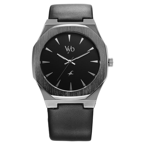 Fastrack Vyb Challenger Quartz Analog Black Dial Black Color Leather Strap Watch For Guys - image number 1