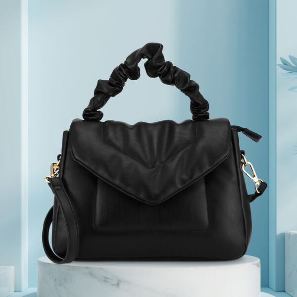 Fastrack Ruched Handle Satchel Bag with Detachable Sling in Black - image number 7