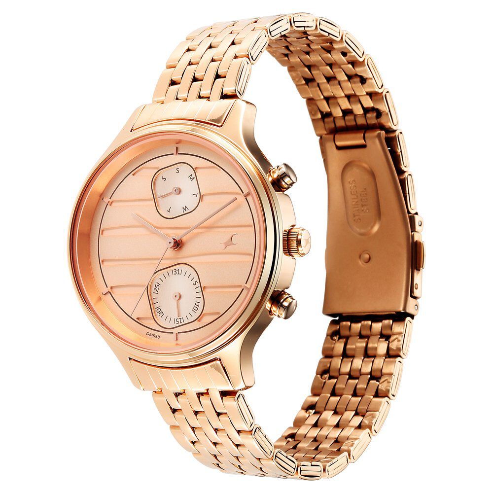 Fastrack Style Up Rose Gold Dial Stainless Steel Strap Watch for Girls