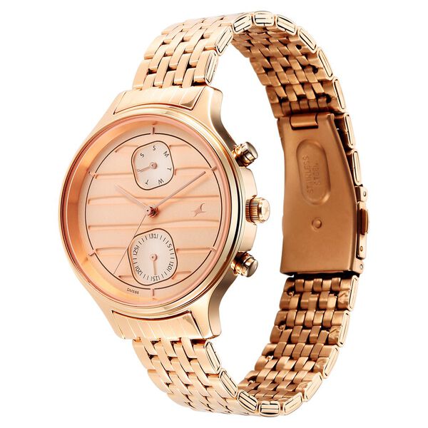 Fastrack Style Up Rose Gold Dial Stainless Steel Strap Watch for Girls - image number 3