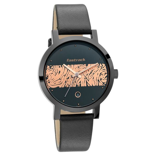 Fastrack Animal Print Quartz Analog with Date Bicolour Dial Leather Strap Watch for Girls - image number 1
