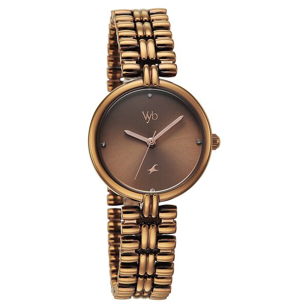 Vyb Charmer By Fastrack Quartz Analog Brown Dial Brown Metal Strap Watch For Girls - image number 1