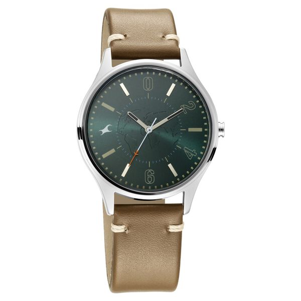 Fastrack Tripster Quartz Analog Green Dial Leather Strap Watch for Guys - image number 0