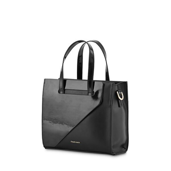 Fastrack Sling Satchel with Patent Faux-Leather Texture in Black - image number 3