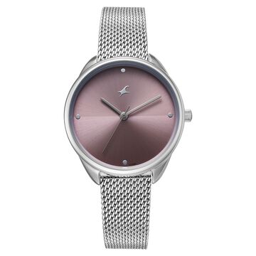 Fastrack Stunners Quartz Analog Purple Dial Silver Stainless Steel Strap Watch For Girls