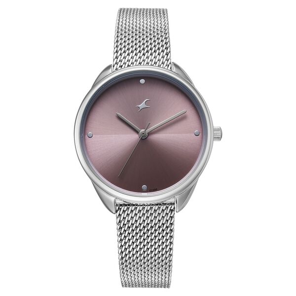 Fastrack Stunners Quartz Analog Purple Dial Silver Stainless Steel Strap Watch For Girls - image number 0
