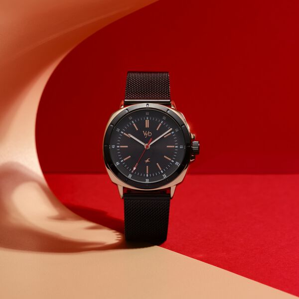 Fastrack Vyb Pioneer Quartz Analog Black Dial Black Metal Strap Watch For Guys - image number 0