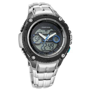 Fastrack Deux Machina Quartz Analog Digital Blue Dial Stainless Steel Strap Watch for Guys