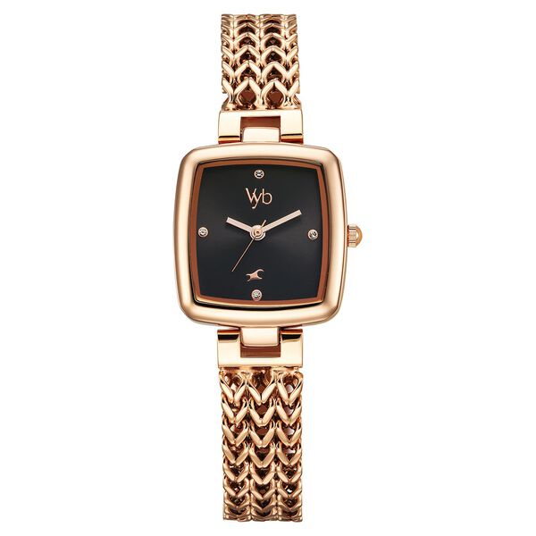 Fastrack Vyb Showstopper Quartz Analog Black Dial Rose Gold Metal Strap Watch For Girls - image number 1