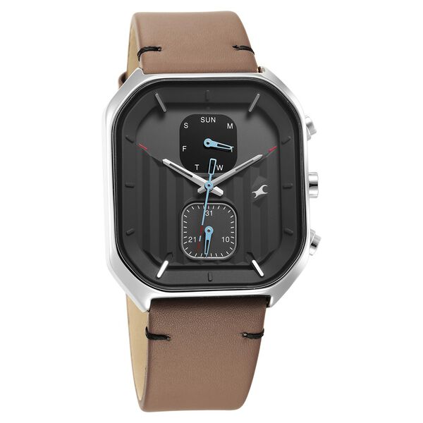 Fastrack Fleek Quartz Multifunction Grey Dial Leather Strap Watch For Guys - image number 1
