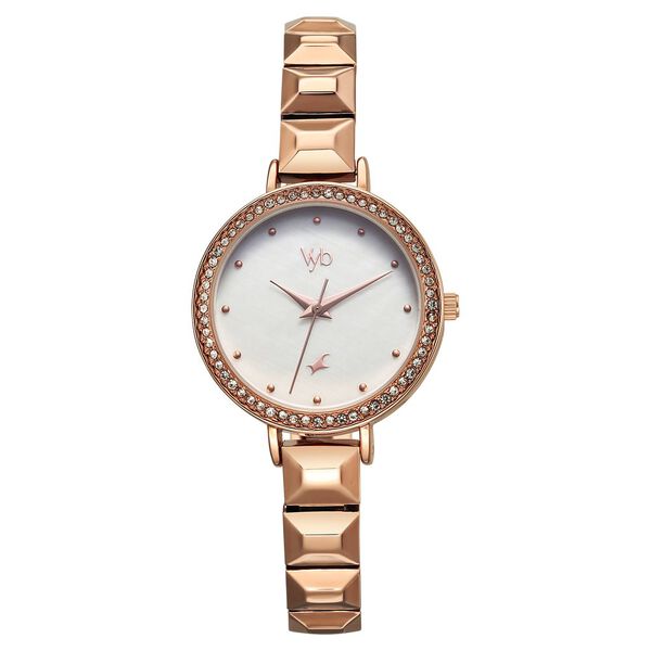 Fastrack Vyb Enigma Quartz Analog Mother of Pearl Dial Rose Gold Color Metal Strap Watch For Girls - image number 1