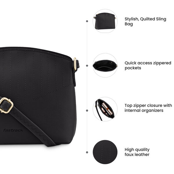 Fastrack Black Quilted Sling Bag for Women - image number 8