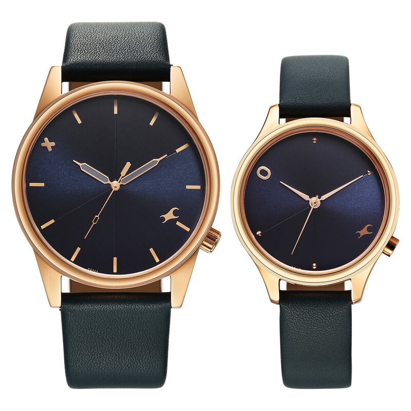 Fastrack Mixmatched Quartz Analog Blue Dial With Blue Leather Strap Watch  For Couple