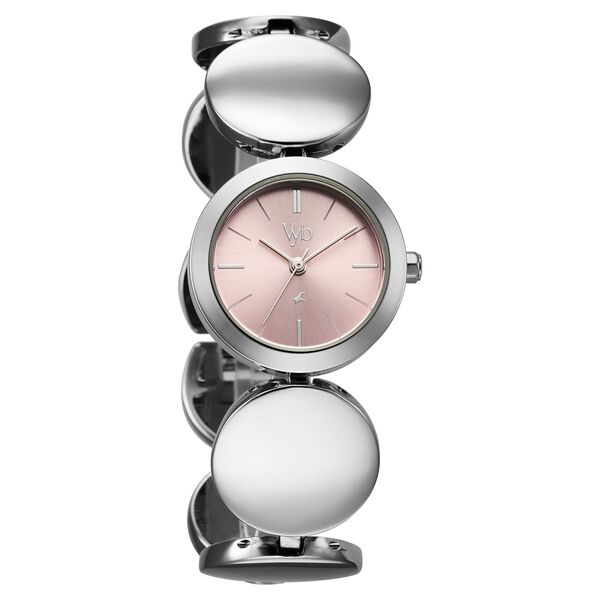 Vyb Showstopper By Fastrack Quartz Analog Pink Dial Silver Metal Strap Watch For Girls - image number 1