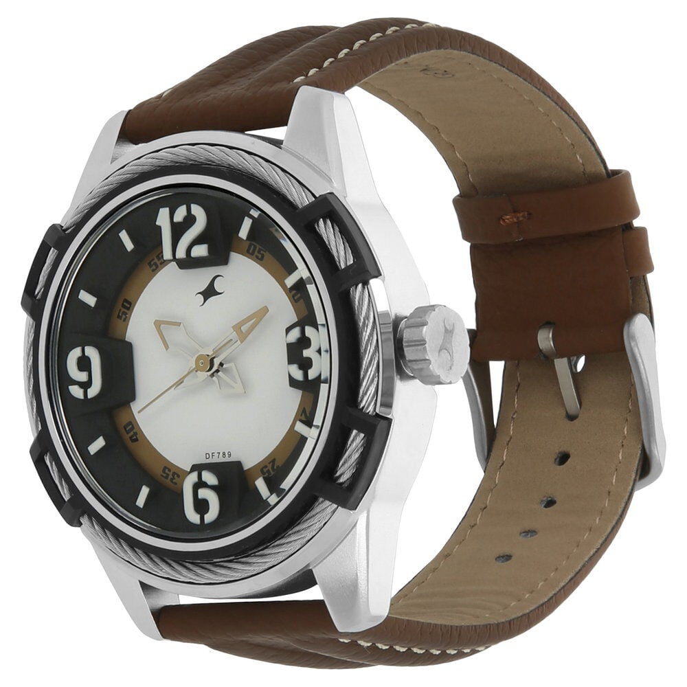 Buy Online Fastrack Quartz Analog White Dial Leather Strap Watch for Guys nk3157kl01 Fastrack