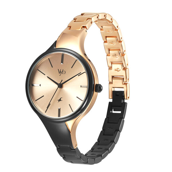 Fastrack Vyb Striker Quartz Analog Rose Gold Dial Metal Strap Watch for Girls - image number 3