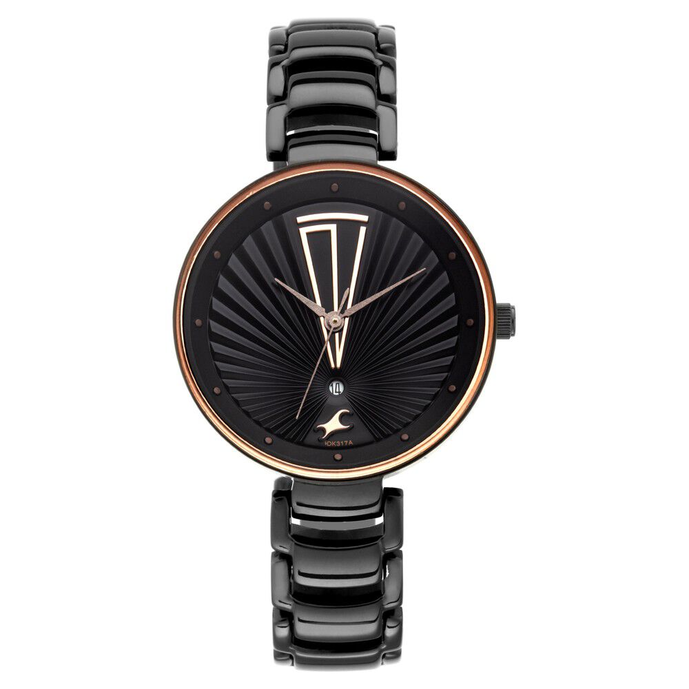 Buy Online Fastrack Ruffles Quartz Analog with Date Black Dial Stainless Steel Strap Watch for Girls ns6216nm01 Fastrack