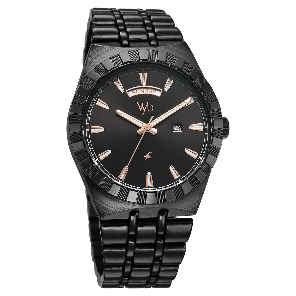 Buy Online Fastrack Vyb Orion Quartz Analog Black Dial Black Color Metal Strap Watch For Guys fv30003nm01w Fastrack