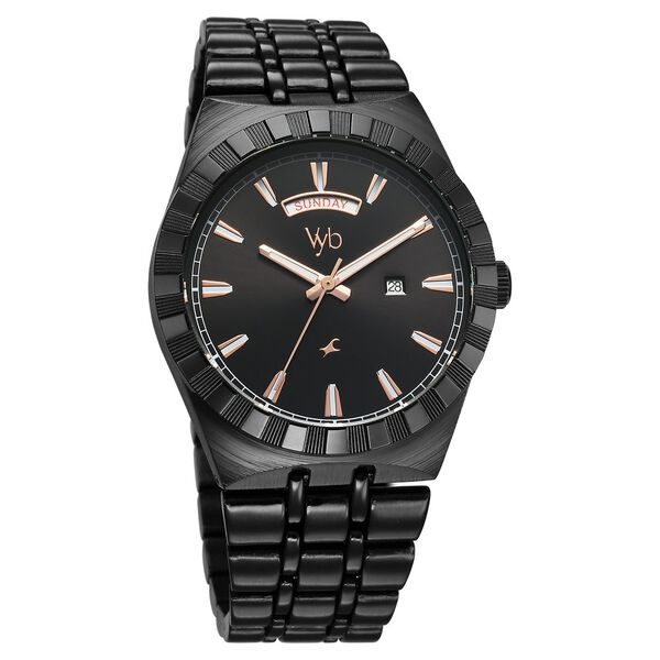 Fastrack Vyb Orion Quartz Analog Black Dial Black Color Metal Strap Watch For Guys - image number 2