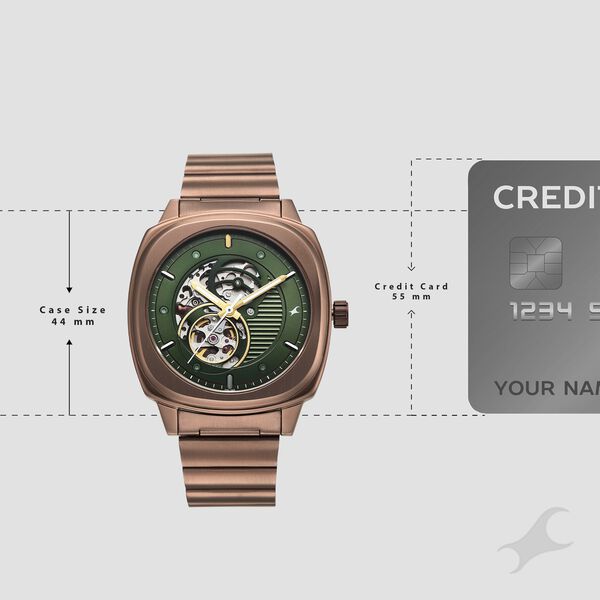 Fastrack Automatics Collection Green Dial Brown Stainless Steel Strap Watch For Guys - image number 3