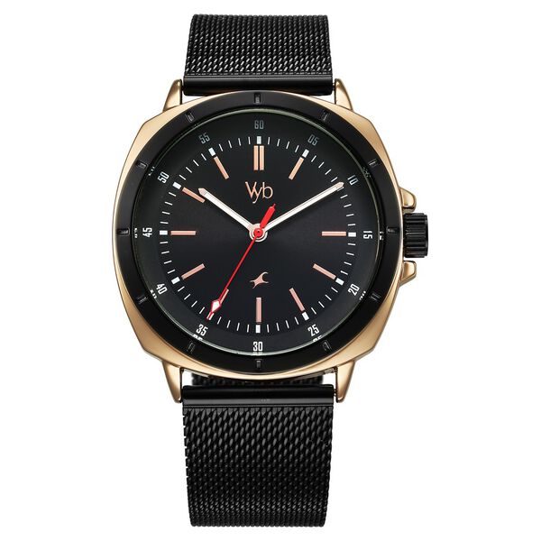 Fastrack Vyb Pioneer Quartz Analog Black Dial Black Metal Strap Watch For Guys - image number 1