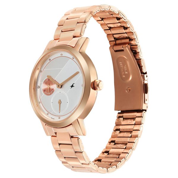 Fastrack Tick Tock Quartz Analog Silver Dial With Rose Gold Stainless steel Strap Watch for Girls - image number 2
