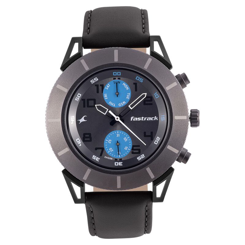 Fastrack Modular Quartz Analog Anthracite Dial Leather Strap Watch for Guys