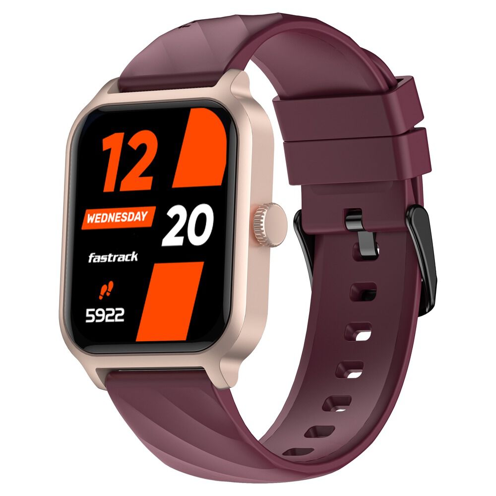 Buy Online Fastrack Rave FX2 with 4.64 cm UltraVU HD Display SingleSync BT Calling Functional Crown with Wine Red Strap 38138pp05 Fastrack