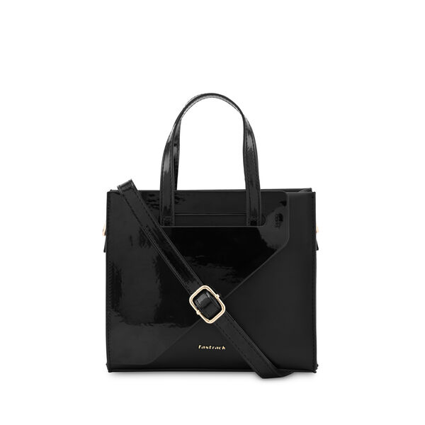 Fastrack Sling Satchel with Patent Faux-Leather Texture in Black - image number 1