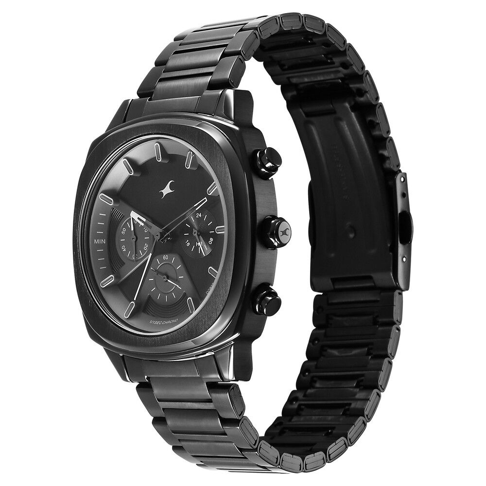 Buy Online Fastrack Kronos Chronograph Black Dial Black Stainless