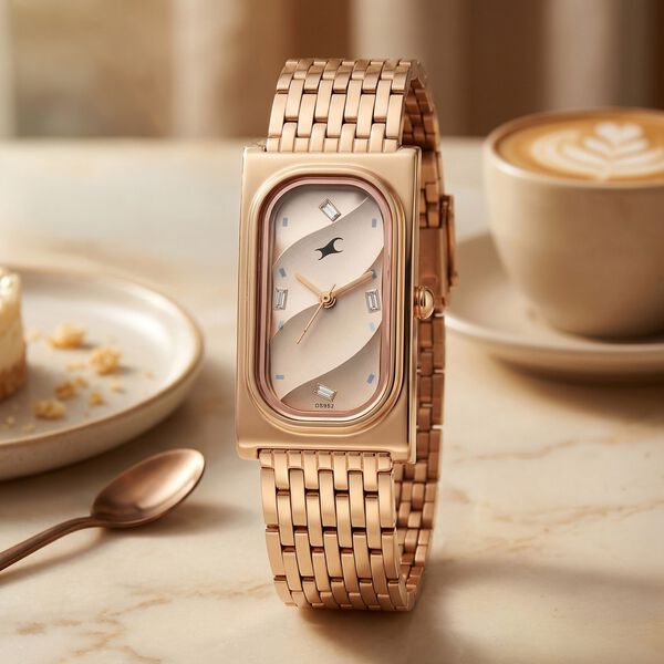 Fastrack Gelato rosegold analog bracelet watch with Caramel dial for Girls - image number 0