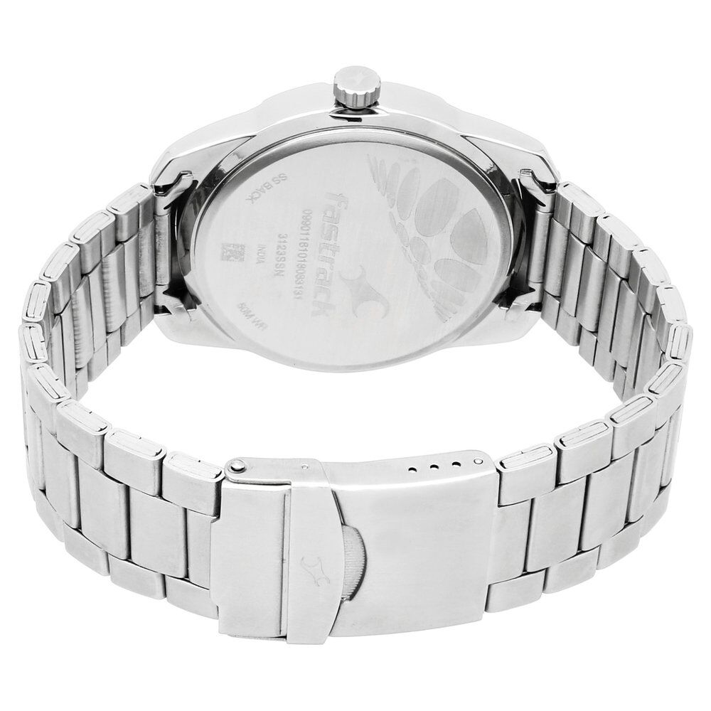 Buy Online Fastrack Road Trip Quartz Analog White Dial Stainless Steel Strap Watch for Guys nm3123sm05 Fastrack