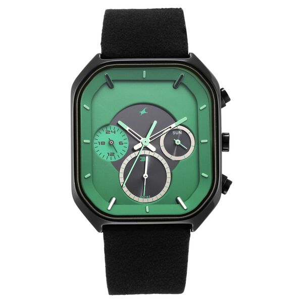 Fastrack After Dark Quartz Analog with Day and Date Green Dial Leather Strap Watch for Guys - image number 3