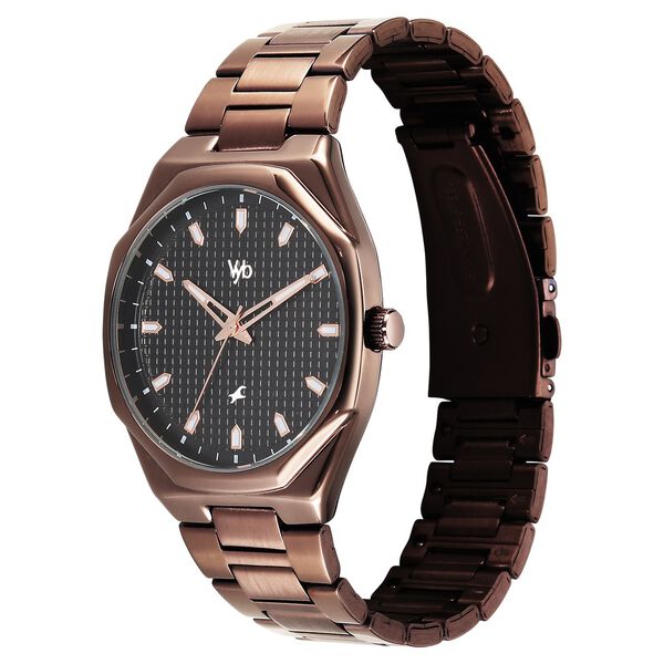 Vyb Nimbus By Fastrack Quartz Analog Black Dial Brown Metal Strap Watch For Guys - image number 2