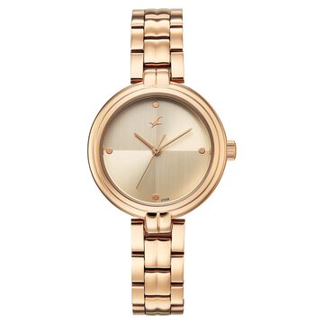 Fastrack Stunners Quartz Analog Beige Dial Rose Gold Stainless Steel Strap Watch For Girls