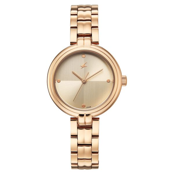 Fastrack Stunners Quartz Analog Beige Dial Rose Gold Stainless Steel Strap Watch For Girls - image number 0