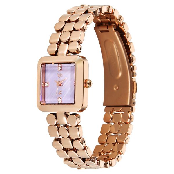 Vyb Iconiqu? By Fastrack Quartz Analog Lilac Mother of Pearl Dial Rose Gold Metal Strap Watch For Girls - image number 4