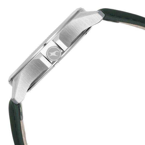 Fastrack Groove Quartz Analog with Date Grey Dial Green Leather Strap Watch For Guys - image number 5