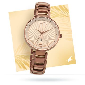 Fastrack Ruffles Quartz Analog with Date Beige Dial Stainless Steel Strap Watch for Girls