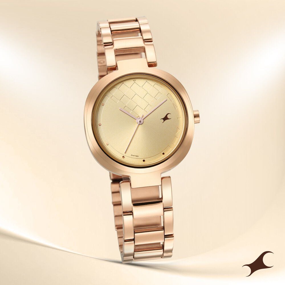 Fastrack Stunners Quartz Analog Golden Dial Stainless Steel Strap