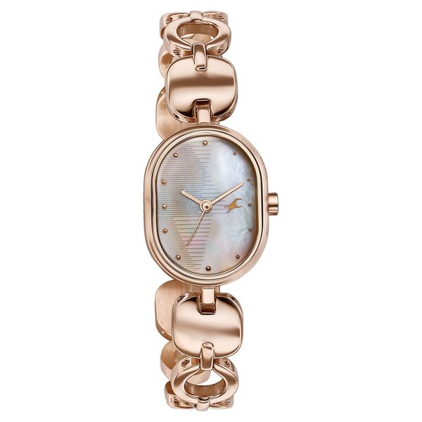 Fastrack Style Up Quartz Analog Mother Of Pearl Dial Rose Gold Metal Strap Watch For Girls - image number 1