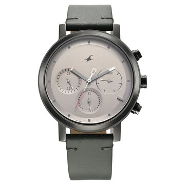 Fastrack Tick Tock Quartz Analog Grey Dial With Grey Leather Strap Watch for Guys